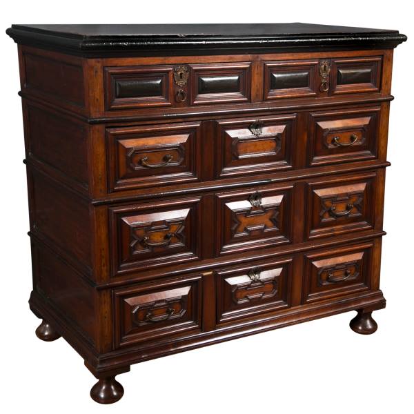 Flemish Walnut and Ebonized Chest Of Drawers